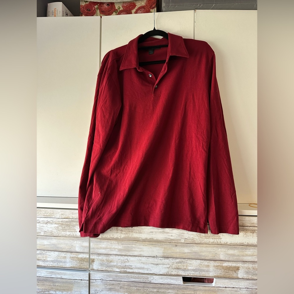 ❤️ Express Men’s Modern Fit Long Sleeve Polo Shirt Medium Burgundy